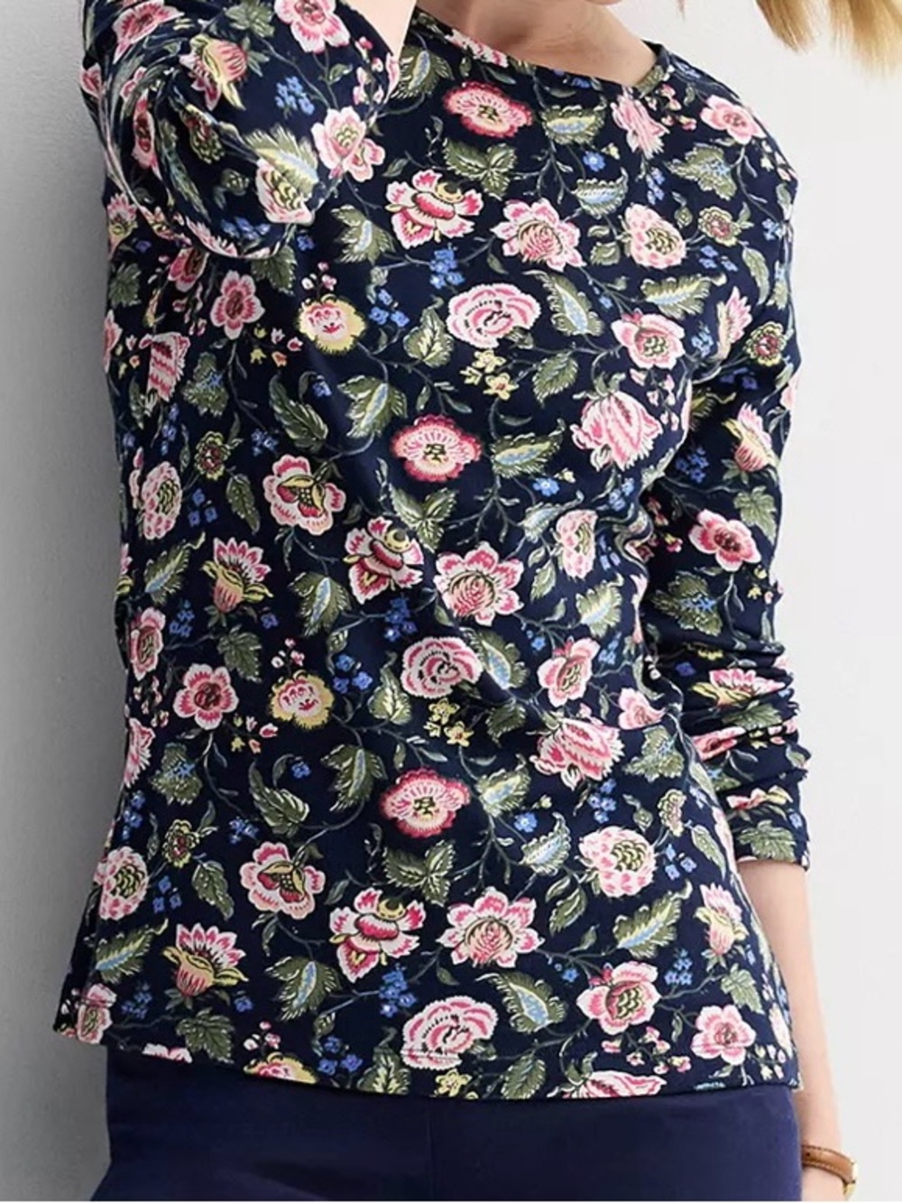 NWT Croft & Barrow Classic Long Sleeve Crewneck Tee Floral Print Size XL